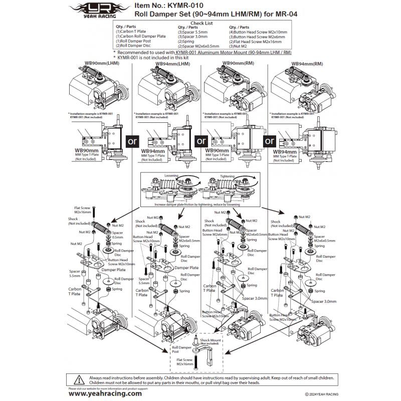 Yeah Racing Graphite Roll Damper Set For Kyosho Mini-Z Mr04