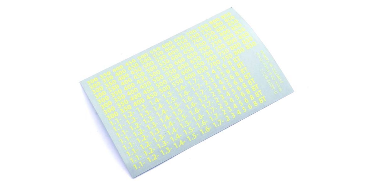 Decal Sheet Kyosho Shocks Oil Viscosities (Yellow)