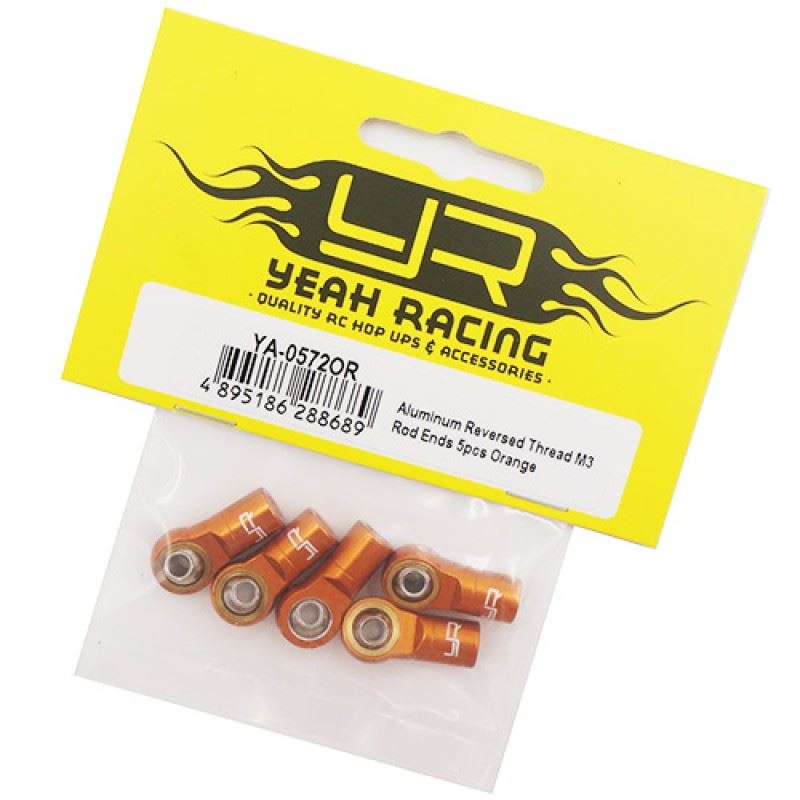 Yeah Racing Aluminum Reversed Thread M3 Rod Ends 5pcs Orange