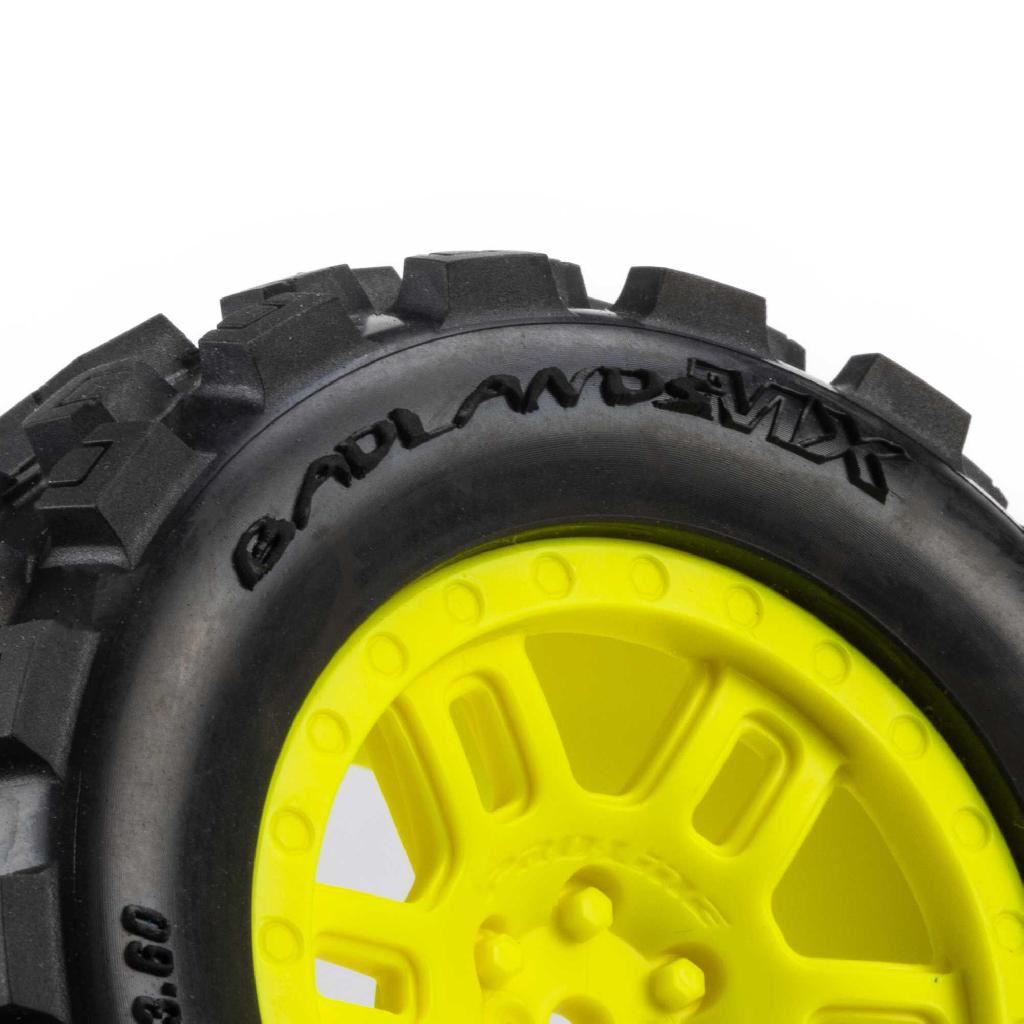 Pro-Line 1/16 Badlands Mx Front/Rear Mt Tires Mounted 12Mm Yellow Spl