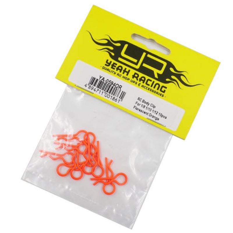 Yeah Racing RC Body Clip For 1/8 1/10 1/12 10pcs Florescent Orange