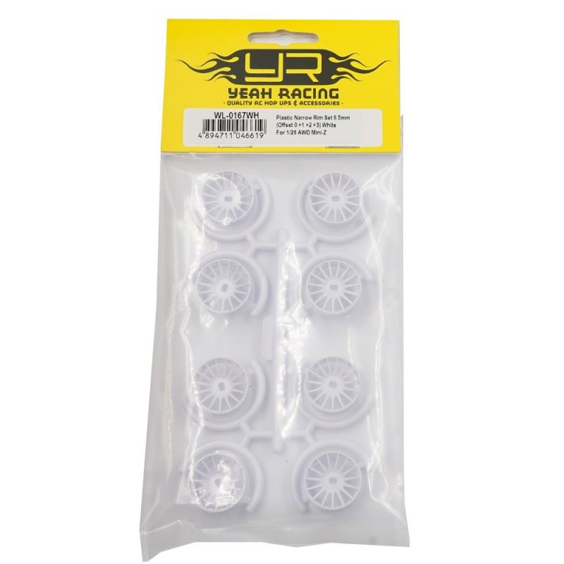 Yeah Racing Plastic Narrow Rim Set 8.5mm (Offset 0 +1 +2 +3) White For 1/28 AWD Mini-Z
