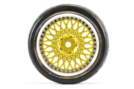 FASTRAX 1/10 STREET/TREAD TYRE CLASSIC GOLD/CHROME WHEEL