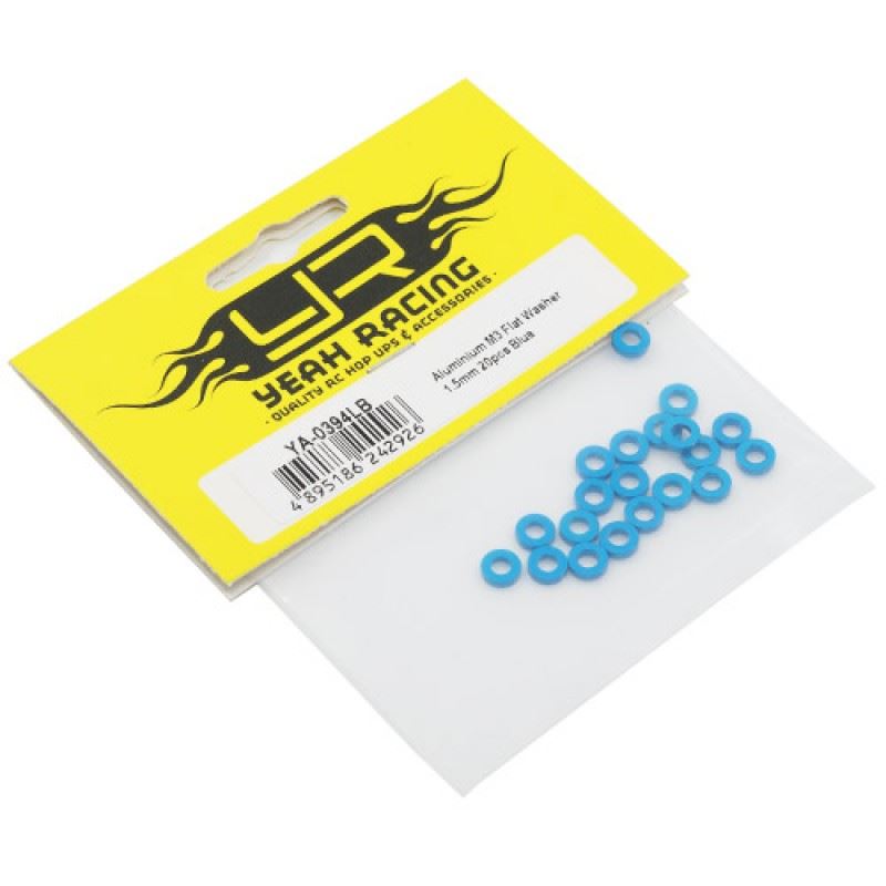 Yeah Racing Aluminum M3 Flat Washer 1.5mm 20pcs Blue