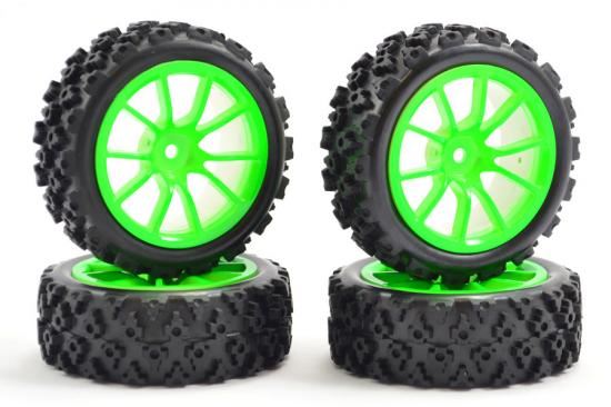 FASTRAX 1/10 STREET/RALLY TYRE 10SP NEON GREEN WHEEL