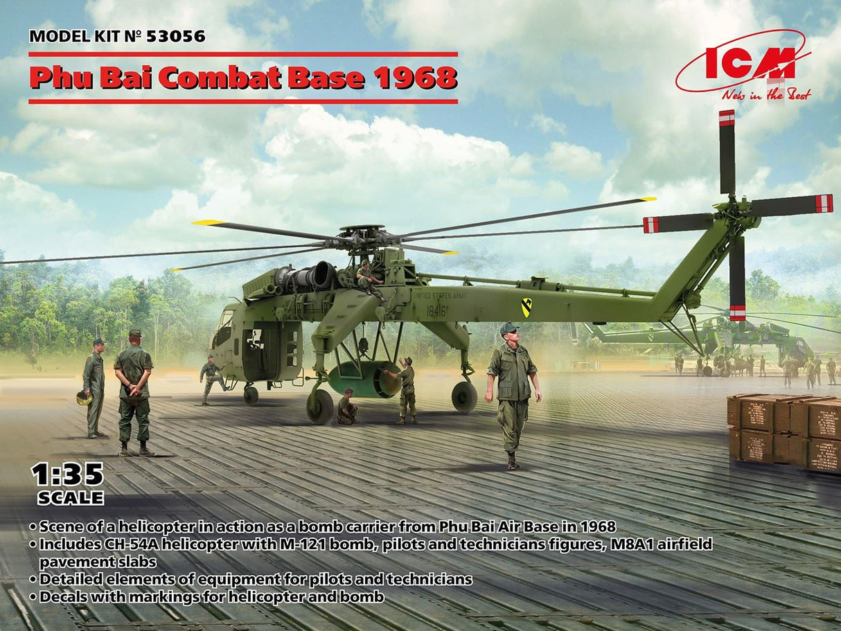 Icm Phu Bai Combat Base, 1968 With Ch-54A Helicopter, Figures & M8A1 Airfield Pavement Slabs
