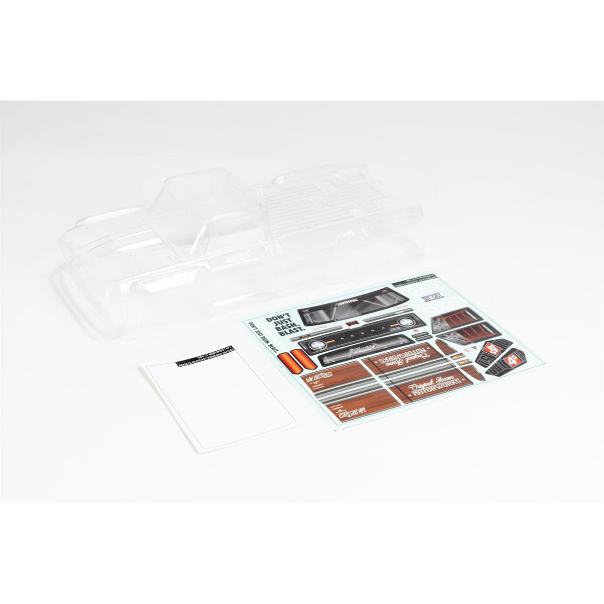 Arrma 1/10 Clear Body with Decals and Window Masks: OUTCAST 4X4 BL