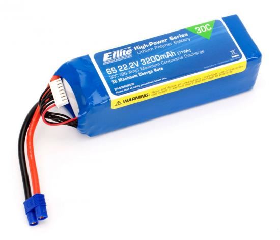 E-Flite 3200mAh 6S 22.2V 30C LiPo, 12AWG EC3