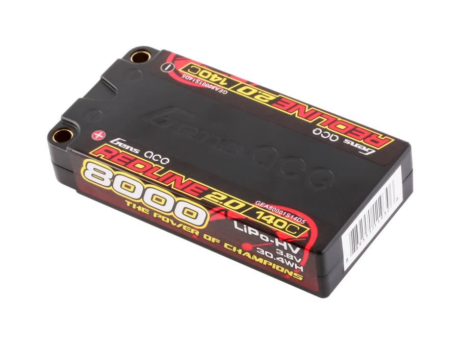 Gens Ace Li-Po HV Car Hard Case 1S2P 3.8V 8000mAh 140C RL2 Short 5mm