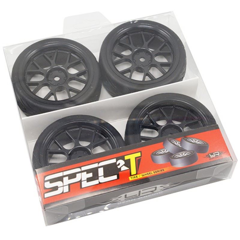 Yeah Racing Spec T CS Wheel Offset 3 Black w/Tire 4pcs For 1/10 Touring