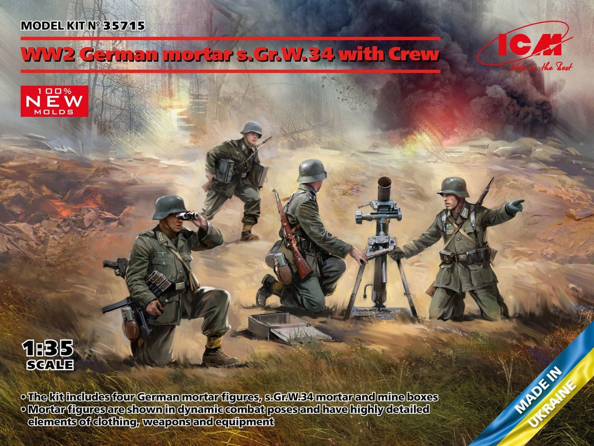 Icm Ww2 German Mortar Grw 34 With Crew (Mortar & 4 Figures)