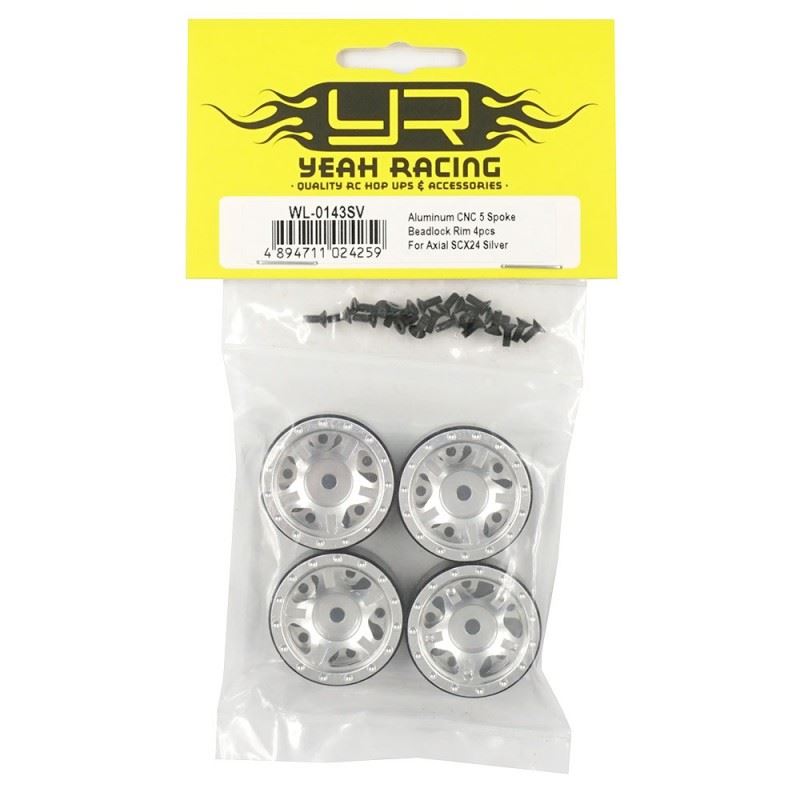 Yeah Racing Aluminum CNC 5 Spoke Beadlock Rim 4pcs For Axial SCX24 Silver