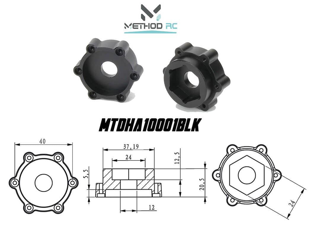 METHOD 6x40/12.5MM OFFSET 24MM ALUMINIUM HEX ADAPTOR-XMAXX/XRT(PR)