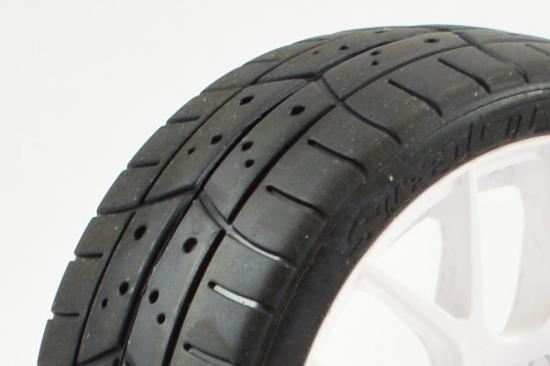SWEEP 1/8TH EXP GT TREAD GLUED 45DEG TYRES W/BELT / EVO16 WHITE WHEELS / HIGH (PR)