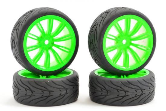 FASTRAX 1/10 STREET/TREAD TYRE 20SP NEON GREEN WHEEL