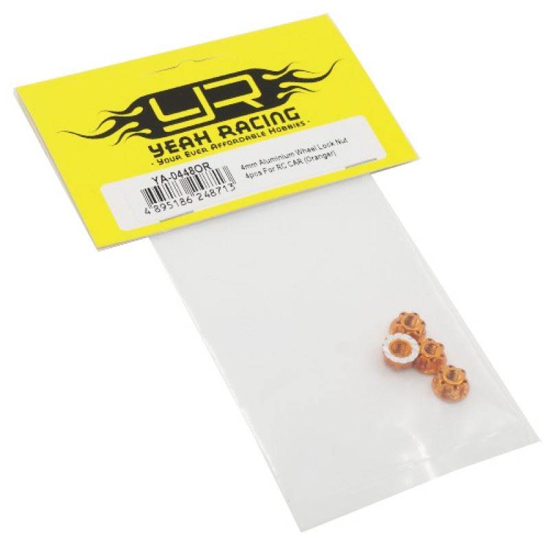 Yeah Racing 4mm Aluminium Wheel Flange Lock Nut 4pcs For RC Car Orange