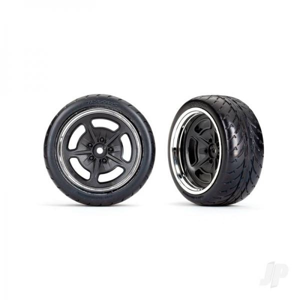 Traxxas Tyres and wheels, assembled, glued (black with chrome wheels, 1.9 Response Tyres) (extra wide, rear) (2)