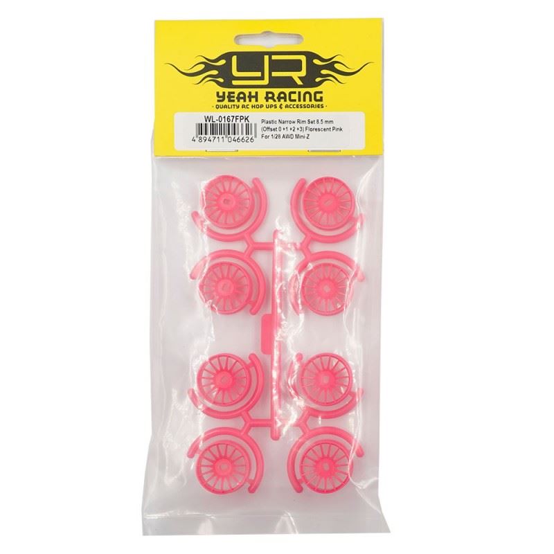 Yeah Racing Plastic Narrow Rim Set 8.5 mm (Offset 0 +1 +2 +3) Florescent Pink For 1/28 AWD Mini-Z