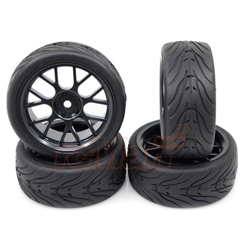 Yeah Racing Spec T CS Wheel Offset 3 Black w/Tire 4pcs For 1/10 Touring