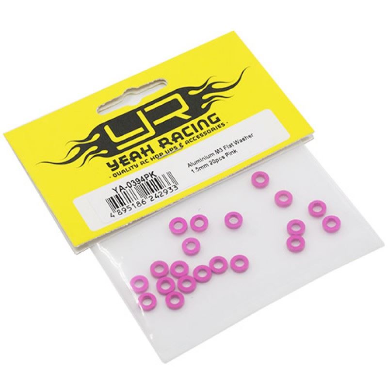 Yeah Racing Aluminum M3 Flat Washer 1.5mm 20pcs Pink