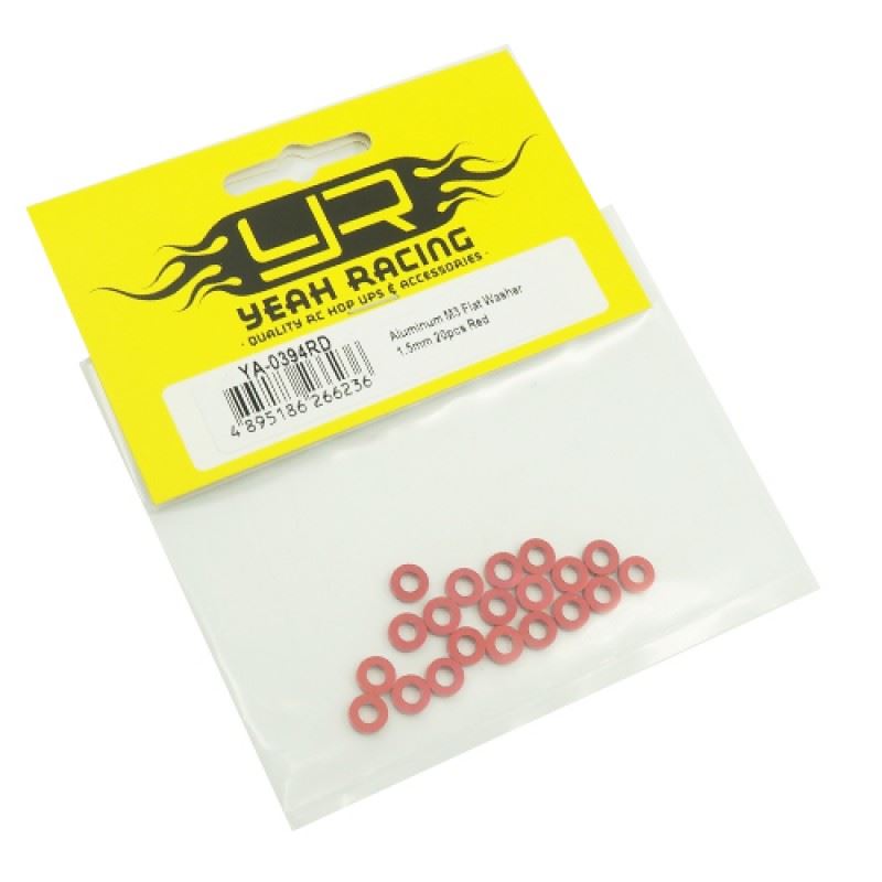 Yeah Racing Aluminum M3 Flat Washer 1.5mm 20pcs Red
