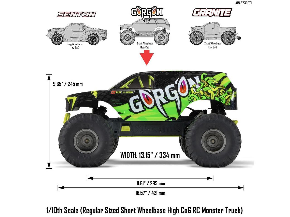 Arrma Gorgon 2wd MT 1/10 RTR Smart w/8.4v Batt/USB Charger Yellow