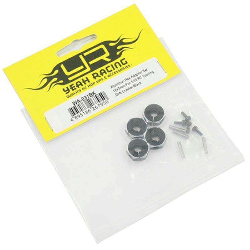Yeah Racing Aluminum Hex Adaptor Set 12x5mm For 1/10 RC Touring Drift Crawler Black