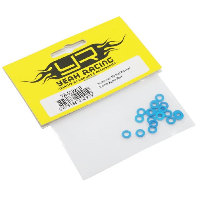 Yeah Racing Aluminum M3 Flat Washer 0.5mm 20pcs Blue