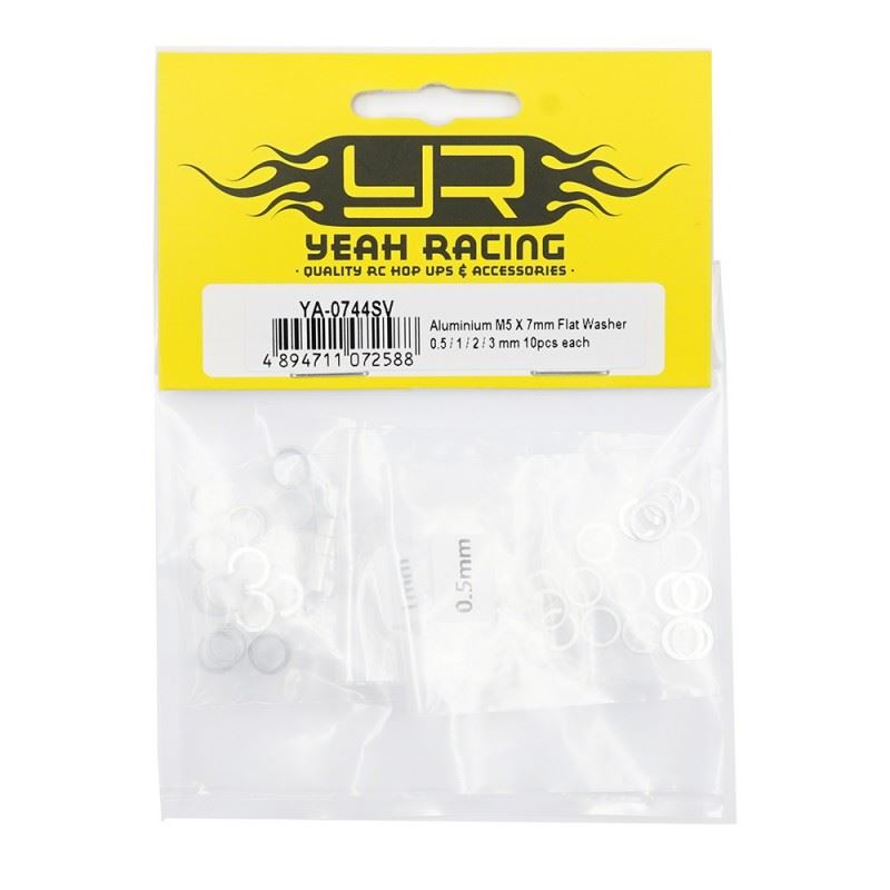 Yeah Racing Aluminium M5 X 7Mm Flat Washer 0.5 / 1 / 2 / 3 mm 10Pcs Each