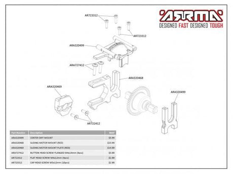 Arrma Sliding Motor Mount Red