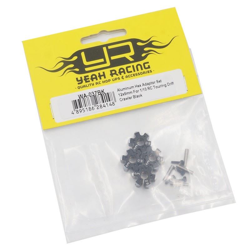 Yeah Racing Aluminum Lightweight Hex Adaptor Set 12x6mm For 1/10 RC Touring Drift Crawler Black