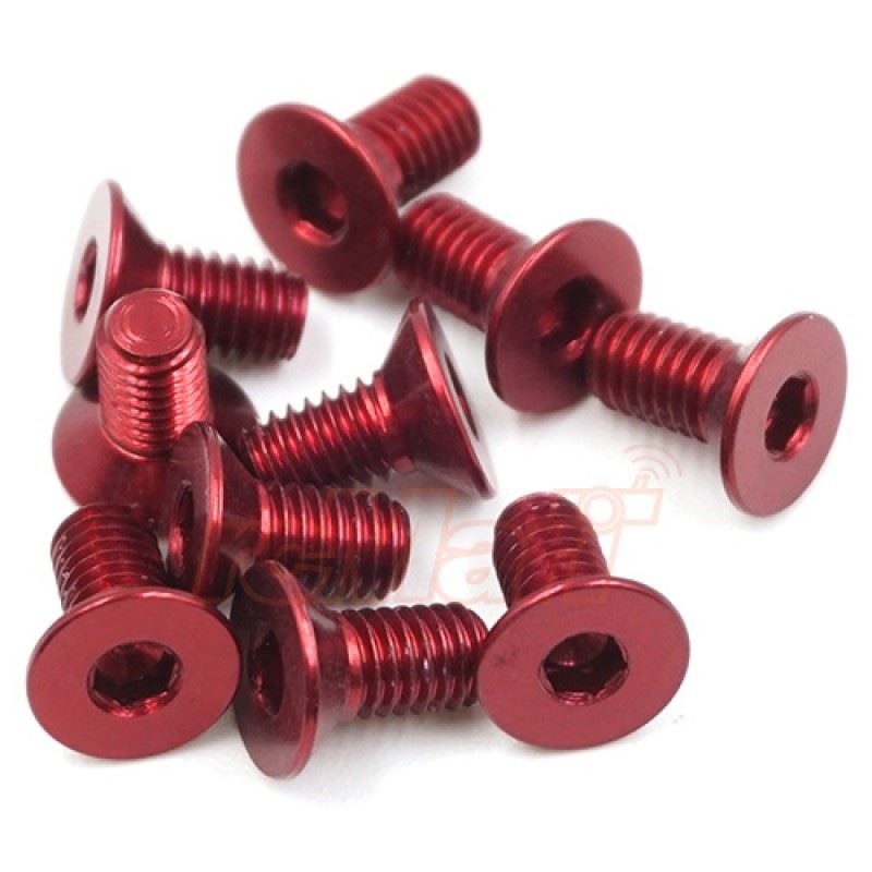 Yeah Racing Aluminum 7075 3x6mm Hex Socket Flat Head Screws 10pcs Red