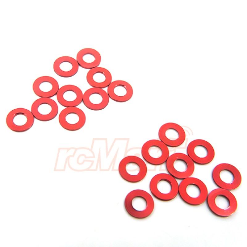 Yeah Racing Aluminum M3 Flat Washer 0.5mm 20pcs Red