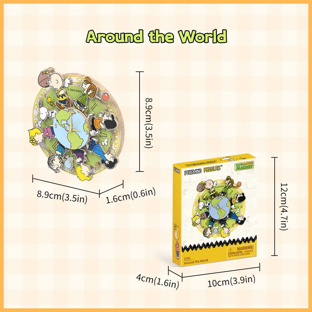 Puremind Peanuts™ Magnetic Around The World Wooden Clock