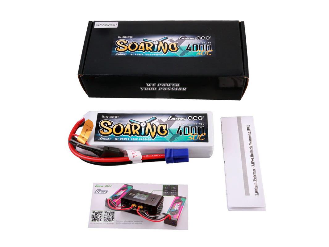 Gens Ace Li-Po G-Tech 4S 14.8V 4000mAh 30C Soaring with EC5