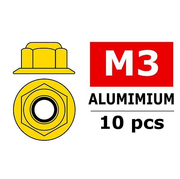 CORALLY ALUMINIUM NYLSTO P NUT M3 FLANGED GOLD 10 P