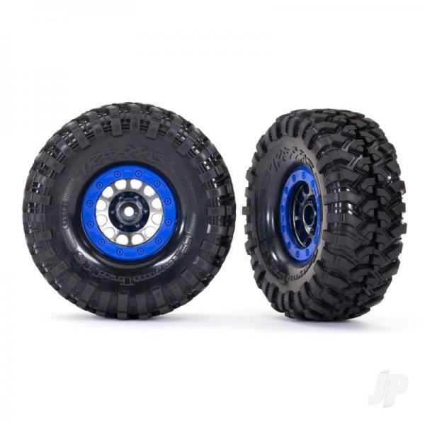 Traxxas Tyres and wheels, assembled, glued (Method 105 1.9 black chrome, blue beadlock style wheels, Canyon Trail 4.6x1.9 Tyres, foam inserts