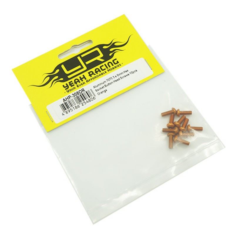 Yeah Racing Aluminum 7075 3x8mm Hex Socket Button Head Screws 10pcs Orange