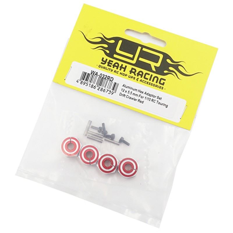 Yeah Racing Aluminum Hex Adaptor Set 12x5.5mm For 1/10 RC Touring Drift Crawler Red