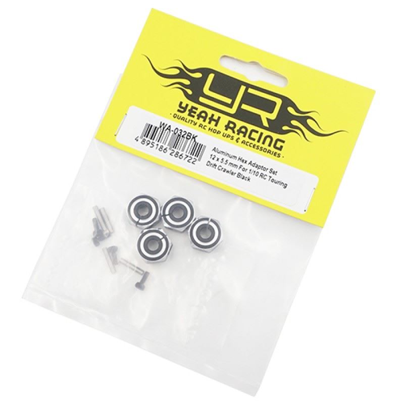 Yeah Racing Aluminum Hex Adaptor Set 12x5.5mm For 1/10 RC Touring Drift Crawler Black