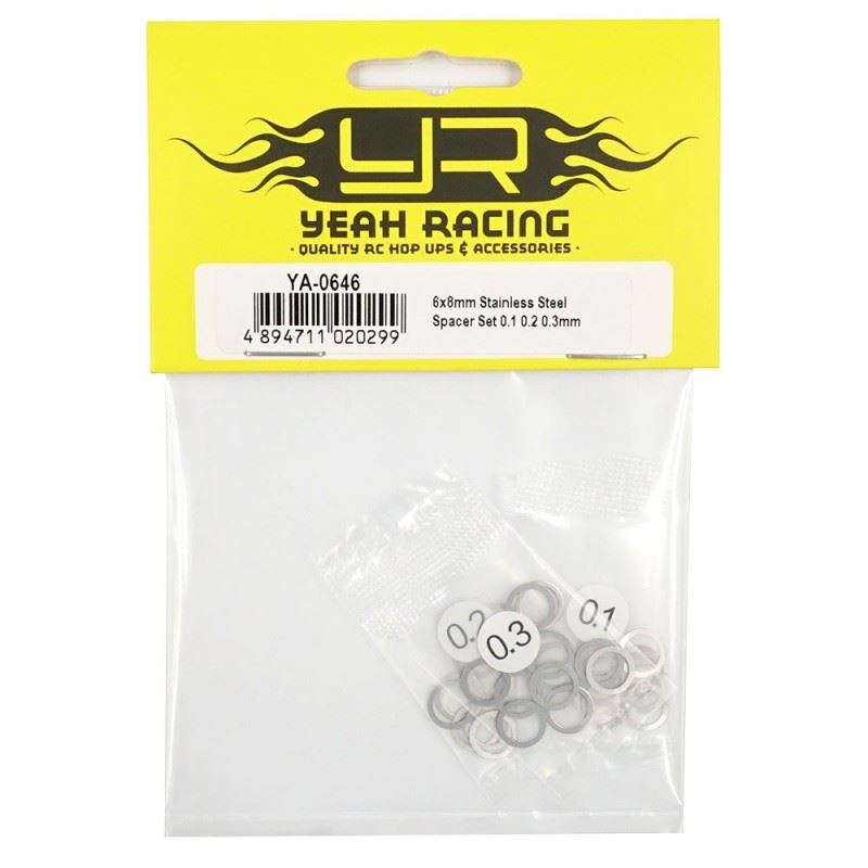 Yeah Racing 6x8mm Stainless Steel Spacer Set 0.1 0.2 0.3mm