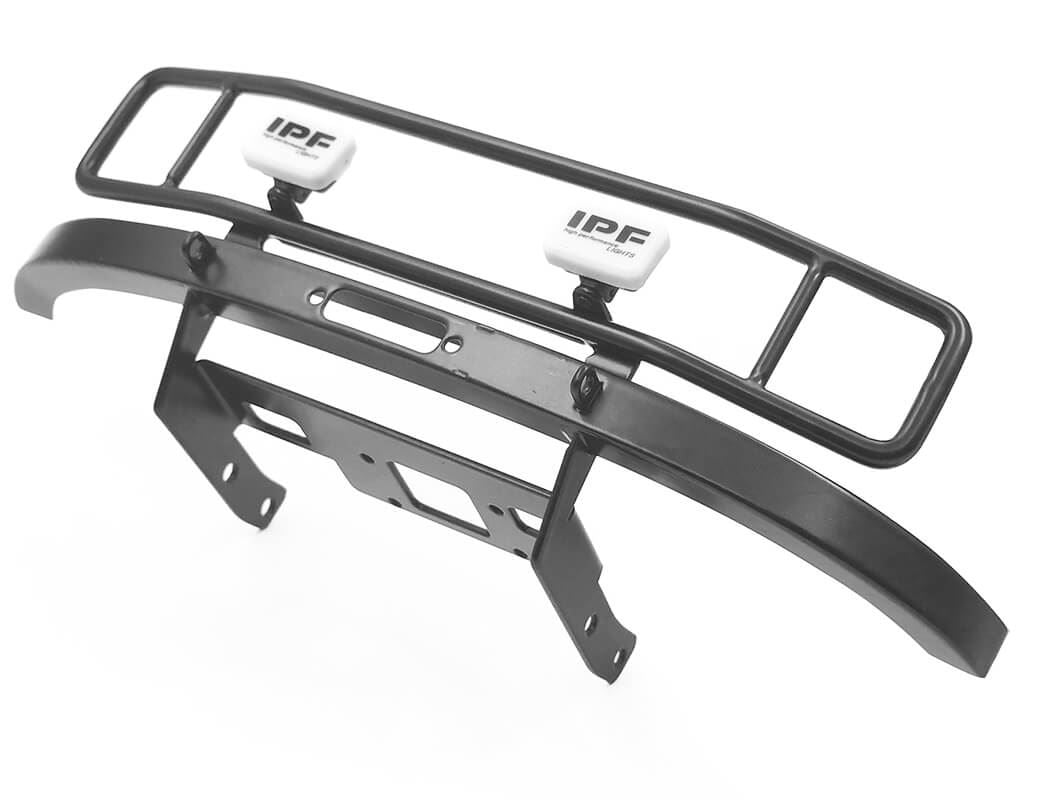 RC4WD RANCH STEEL FRONT WINCH BUMPER W/ IPF LIGHTS FOR AXIAL 1/10 SCX10 II UMG10 (BLACK)