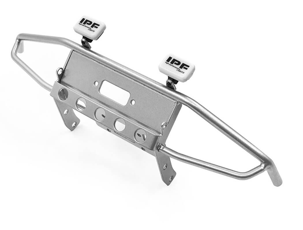 RC4WD GUARDIAN STEEL FRONT WINCH BUMPER W/IPF LIGHTS FOR AXIAL 1/10 SCX10 II UMG10 (SILVER)