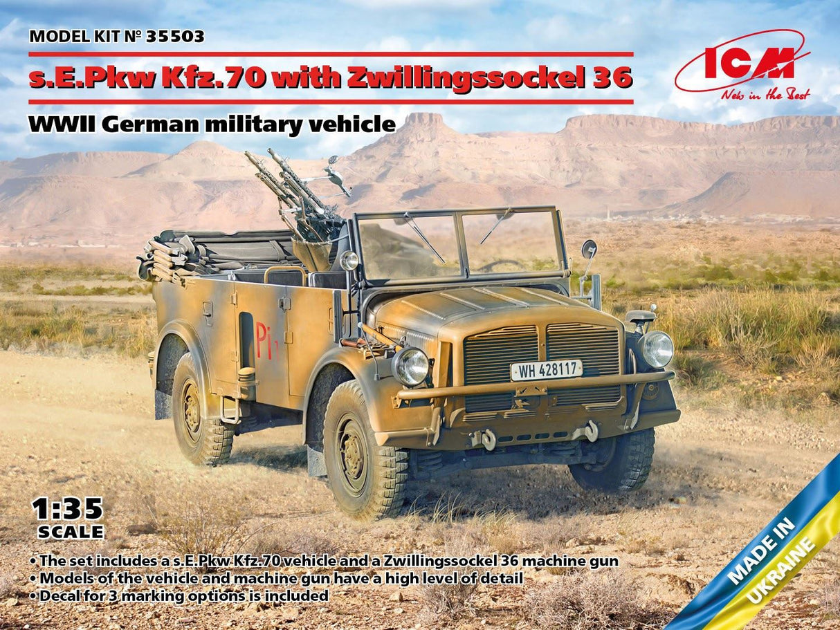 Icm S.E.Pkw Kfz.70 With Zwillingssockel 36, Wwii German Military Vehicle