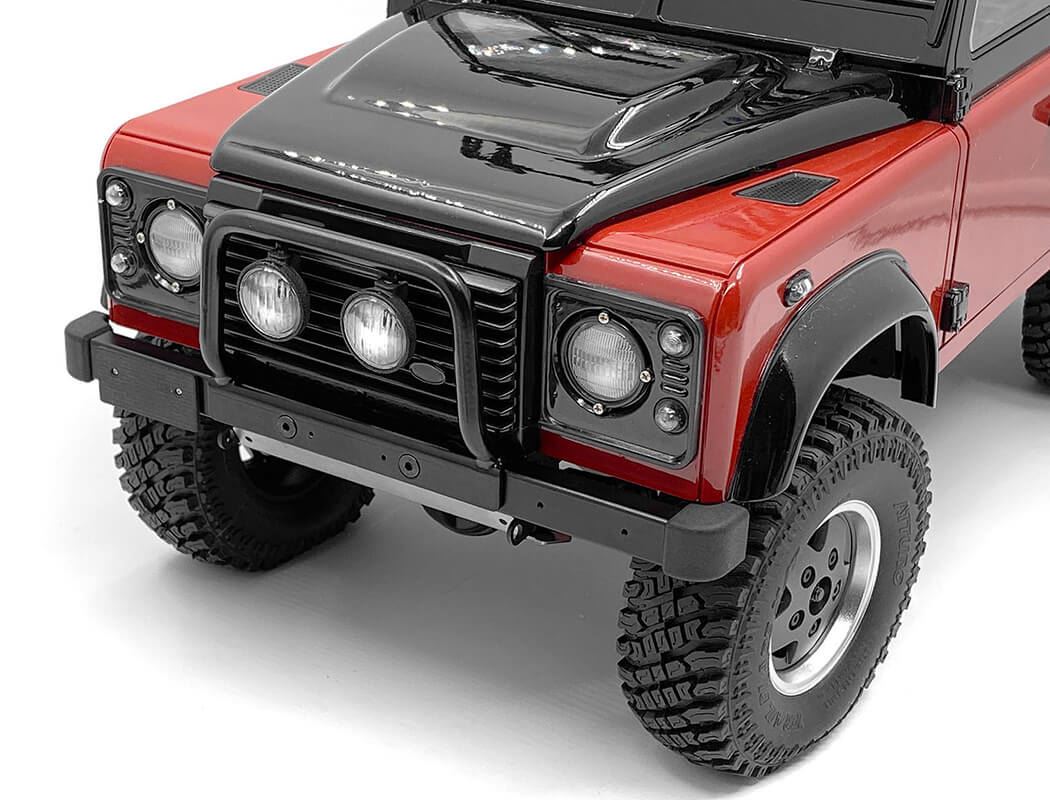 RC4WD STEEL PUSH BAR FRONT BUMPER W/ CLEAR FLOOD LIGHTS FOR RC4WD GELANDE II 2015 LAND ROVER DEFENDE