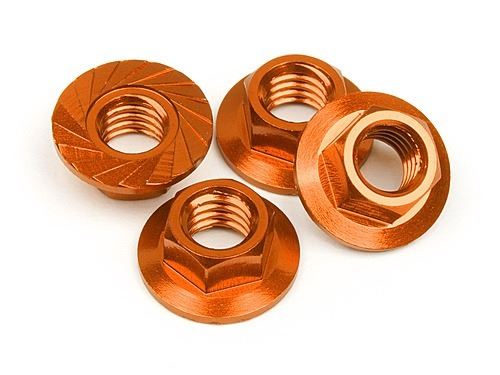 HPI Serrated Flange Nut M4 (Orange/4Pcs)