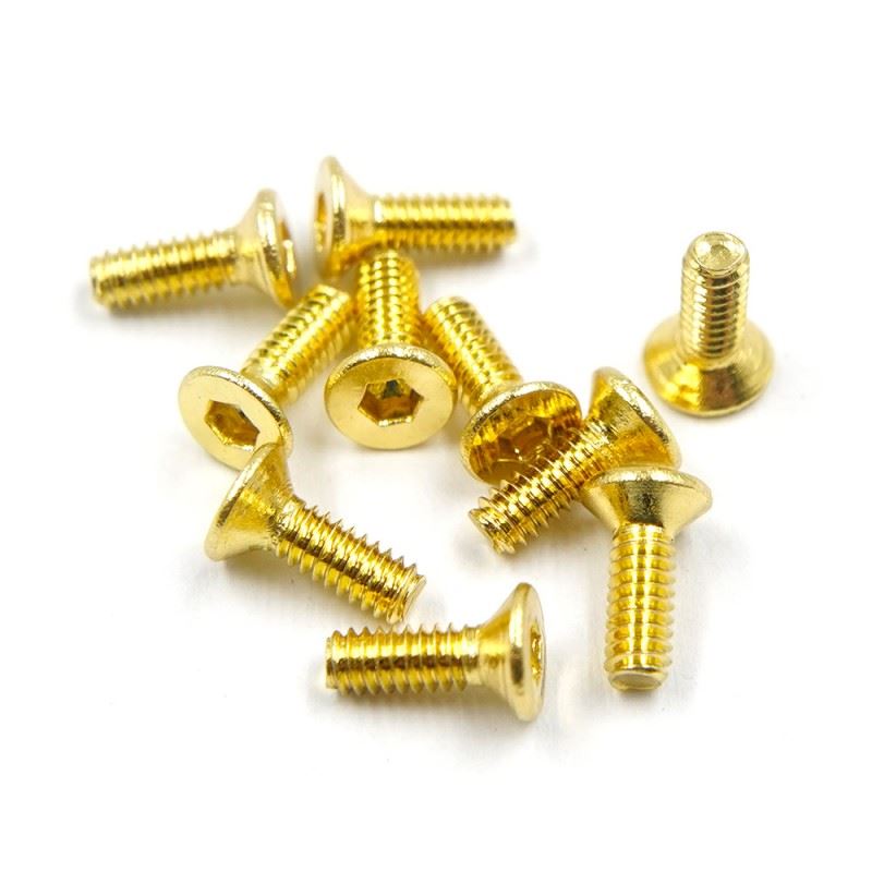 Yeah Racing Stainless Steel Gold Coated Hex Socket Flat Head Machine Screw (M2X6Mm) 10Pcs