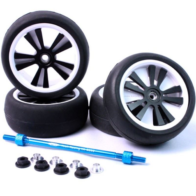 Yeah Racing Aluminum Stylish Spinning Rims (4pcs) BK 5V-Spoke Tire Set w/Free Tire Holder for 1:10 touring cars