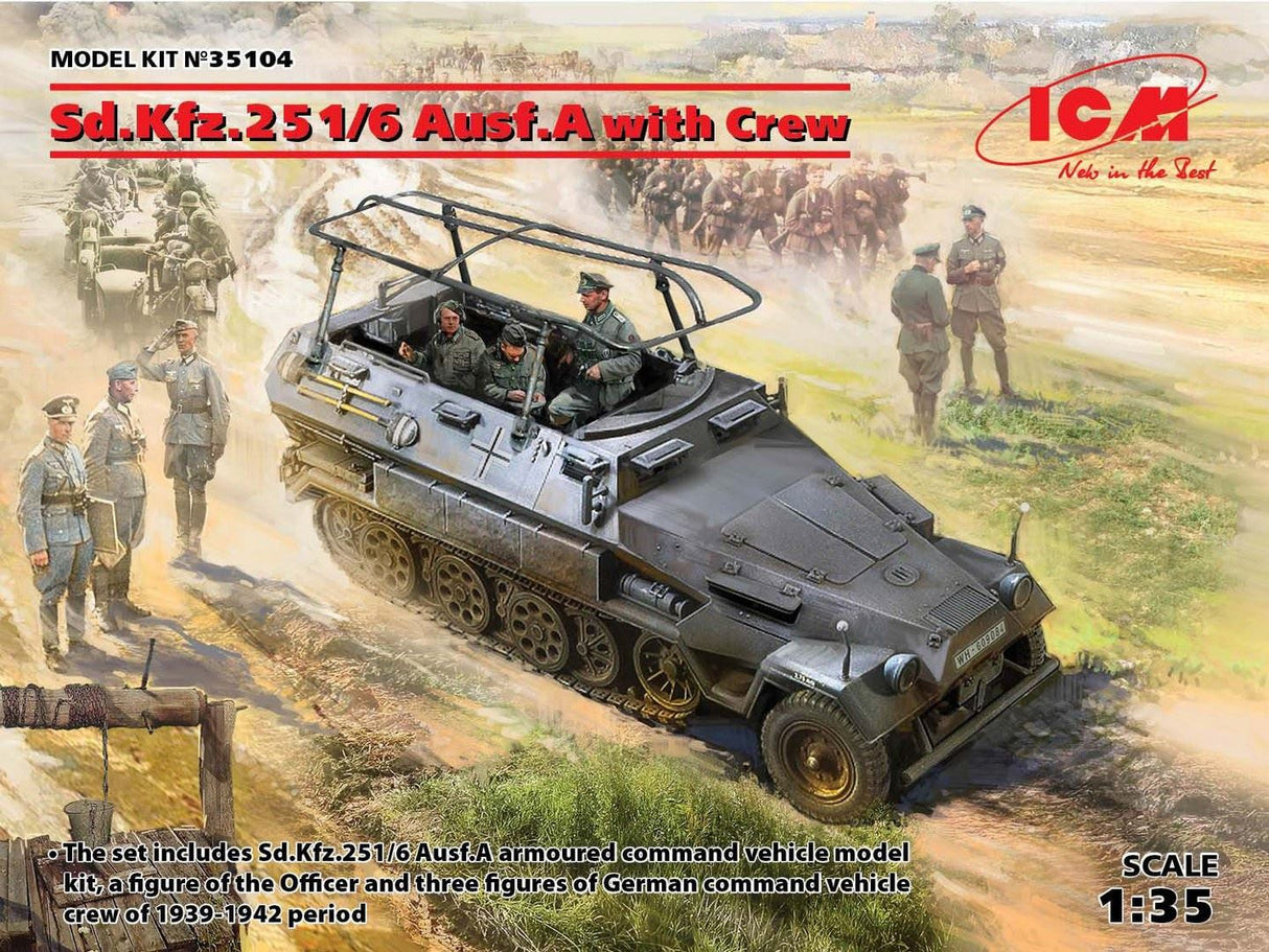 Icm Sd.Kfz.251/6 Ausf.A With 3 Crew Figures & Officer