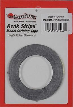 GPLANES Striping Tape Black 1/16" (1.5mm x 11m)